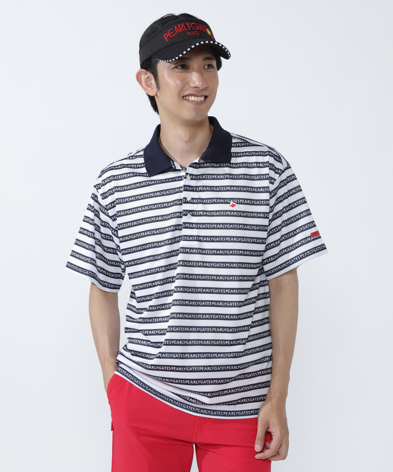 KAZEメッシュ半袖ポロシャツ ＜ロゴボーダー柄＞ | PEARLY GATES