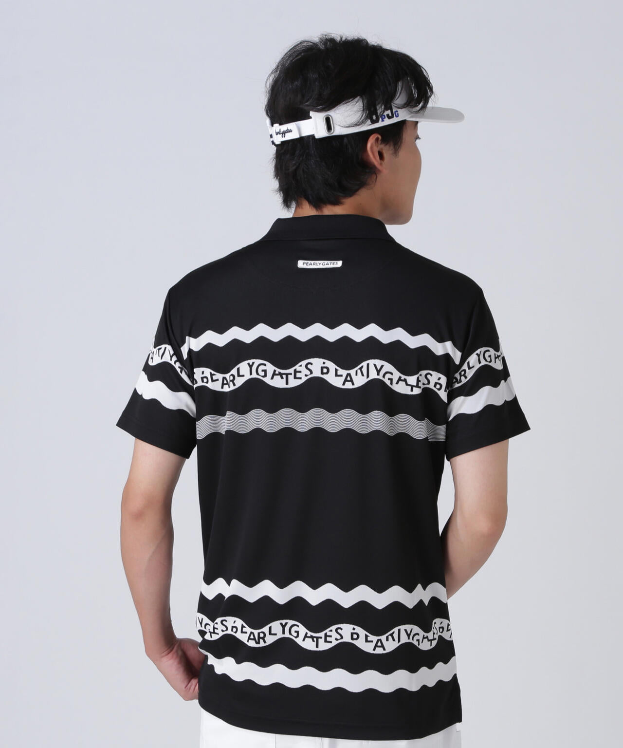 36Gパネルジャガード半袖ポロシャツ ＜ウェーブロゴボーダー柄