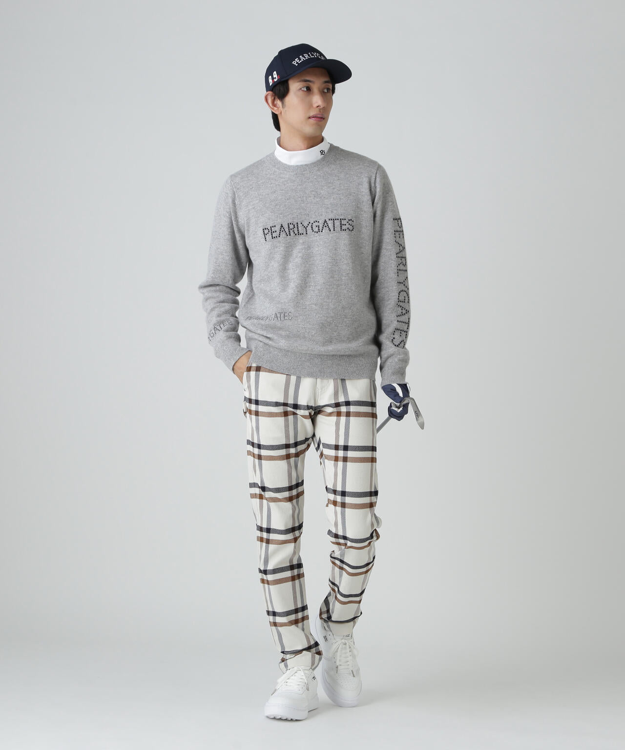 12G部分ジャガードカシミヤ100クルーネックニットプルオーバー