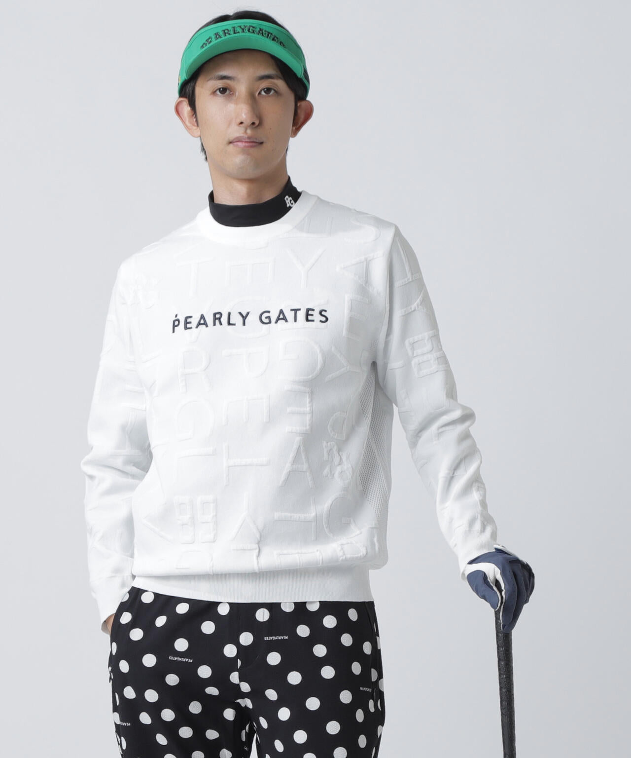 14Gクルーネックニットプルオーバー ＜ジャガードロゴ総柄＞ | PEARLY