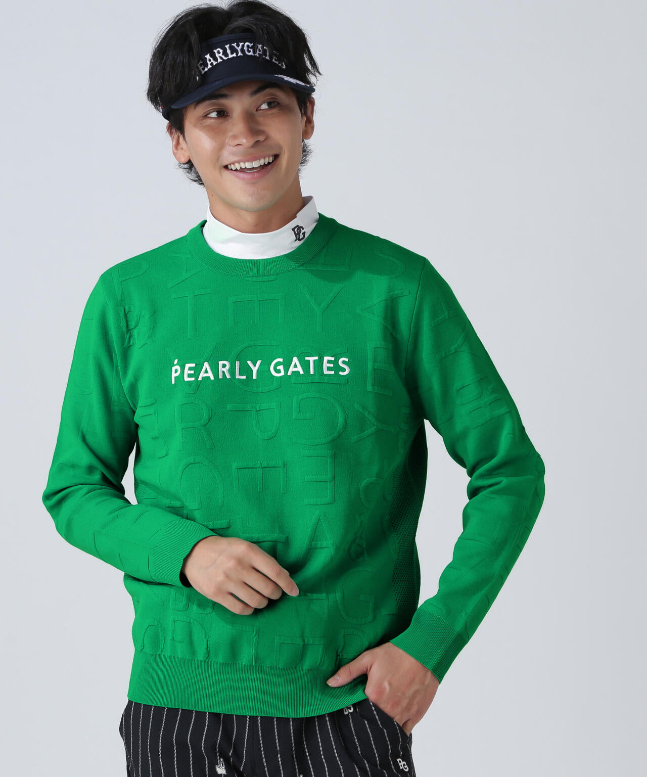 14Gクルーネックニットプルオーバー ＜ジャガードロゴ総柄＞ | PEARLY