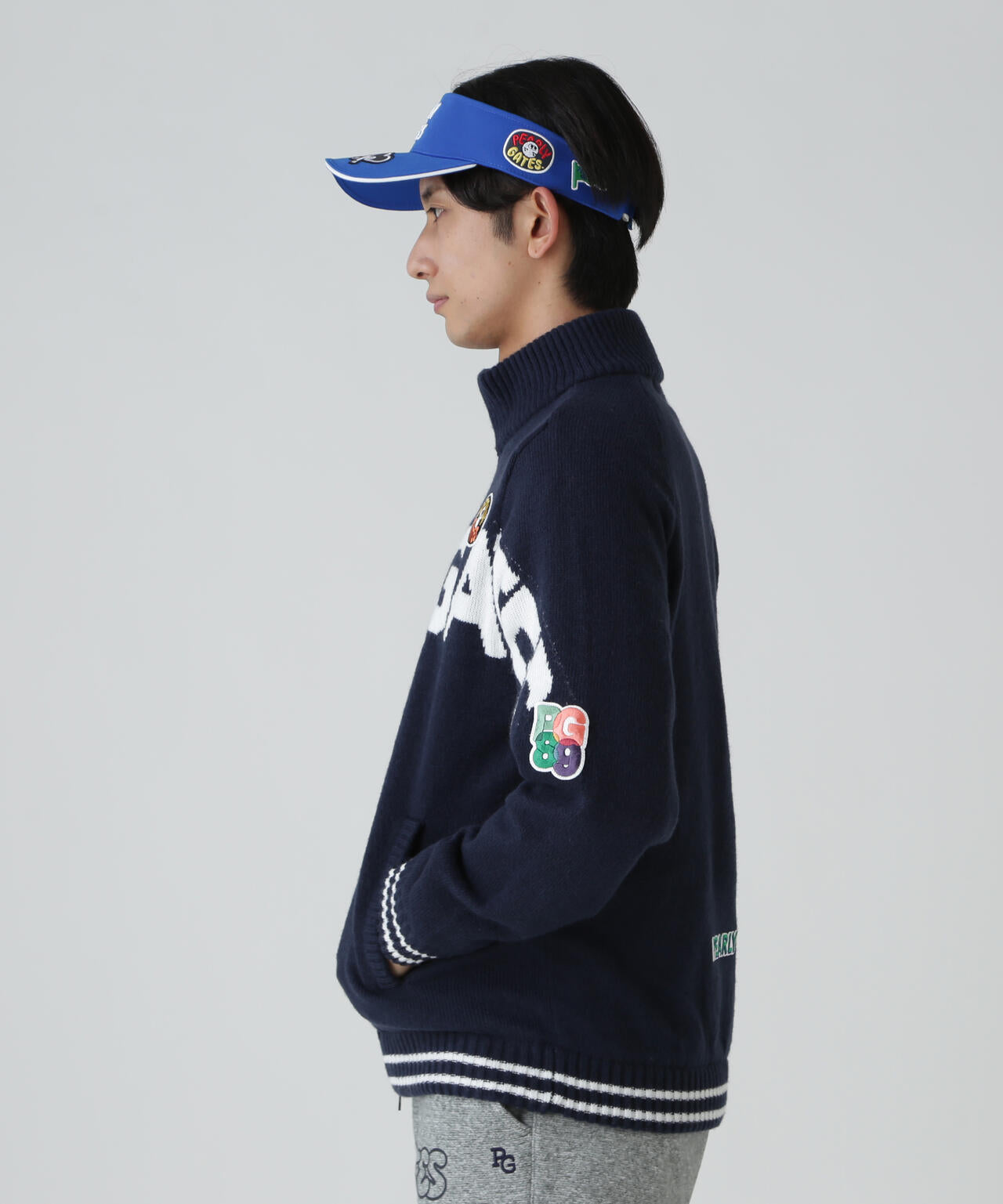 7G部分ジャガード×ストレッチ裏地フルジップニットブルゾン | PEARLY