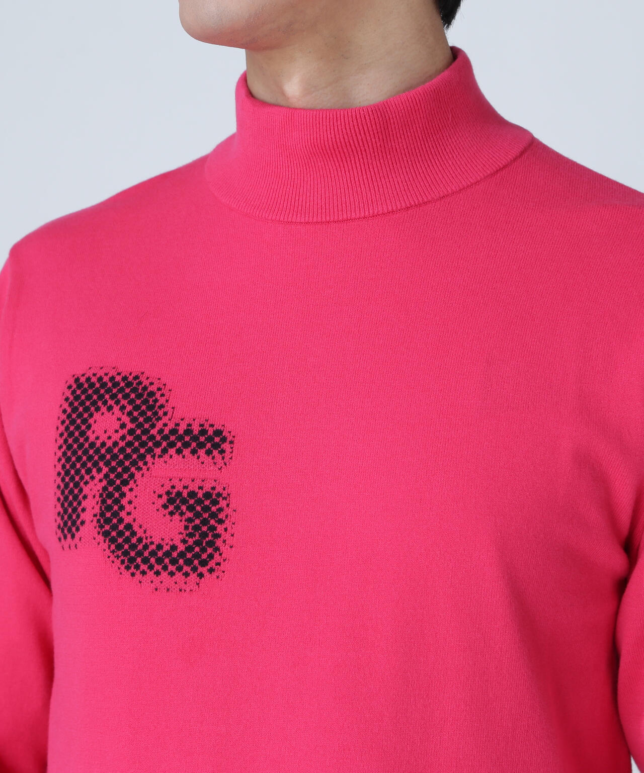 12G部分ジャガードカシミヤタッチコットンハイネックニットプル