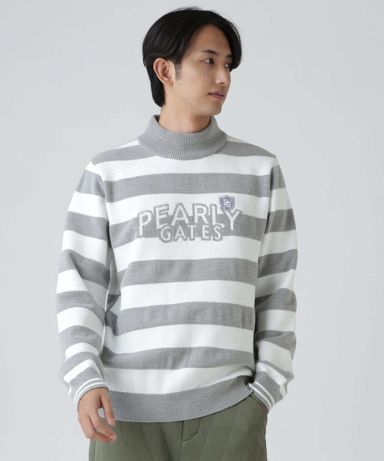 10G天竺ボーダー柄モックネックニットプルオーバー | PEARLY GATES