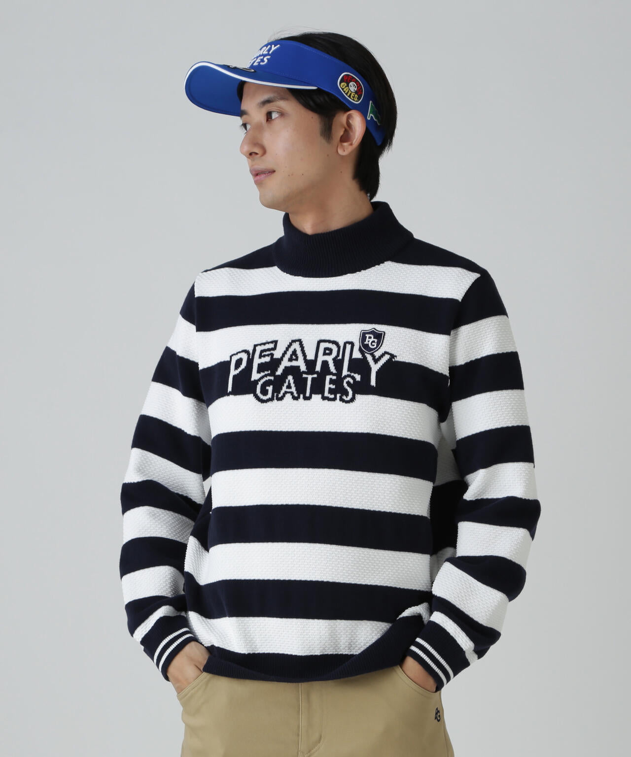 10G天竺ボーダー柄モックネックニットプルオーバー | PEARLY GATES