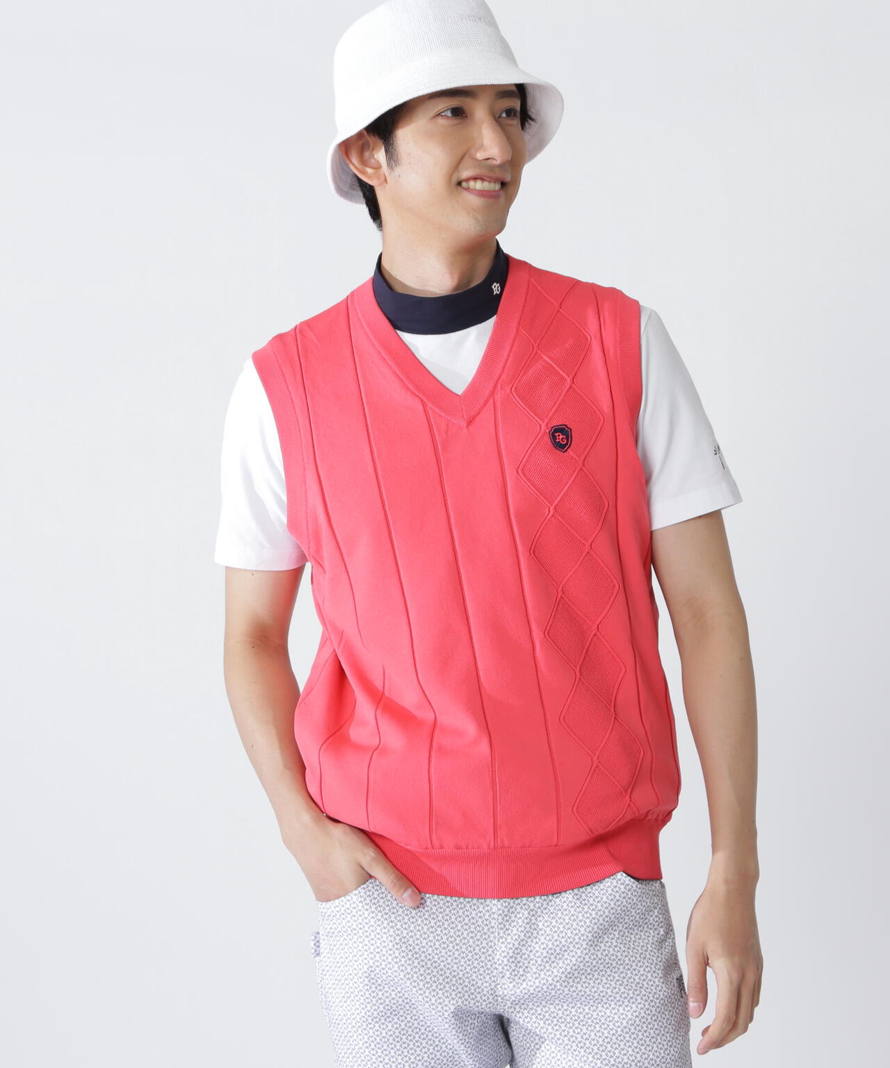 アラン柄リバーシブルVネックニットベスト | PEARLY GATES（パーリー