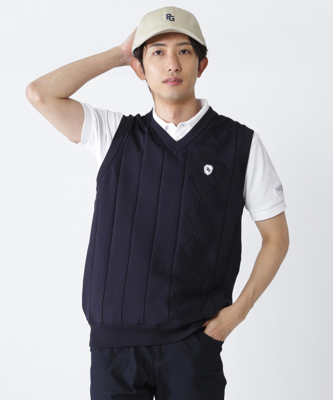 アラン柄リバーシブルVネックニットベスト | PEARLY GATES（パーリー