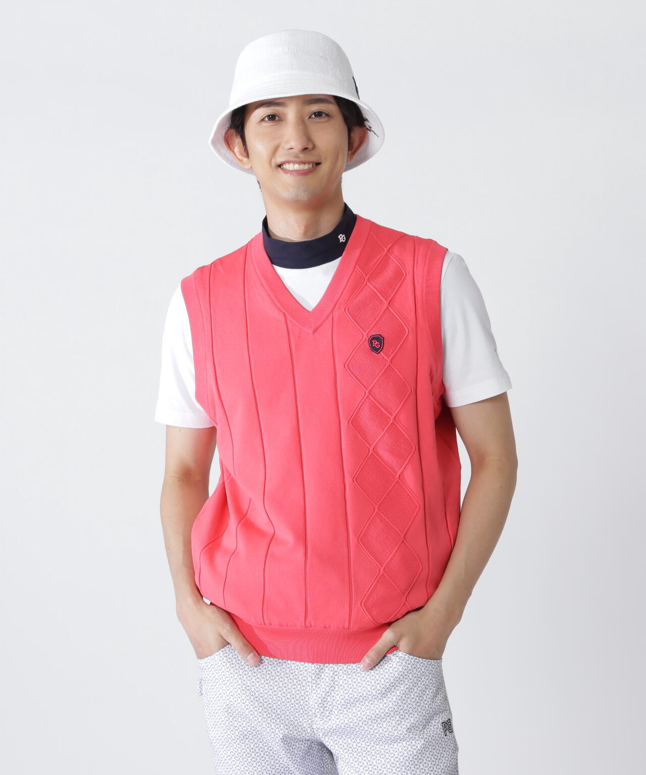 アラン柄リバーシブルVネックニットベスト | PEARLY GATES（パーリー