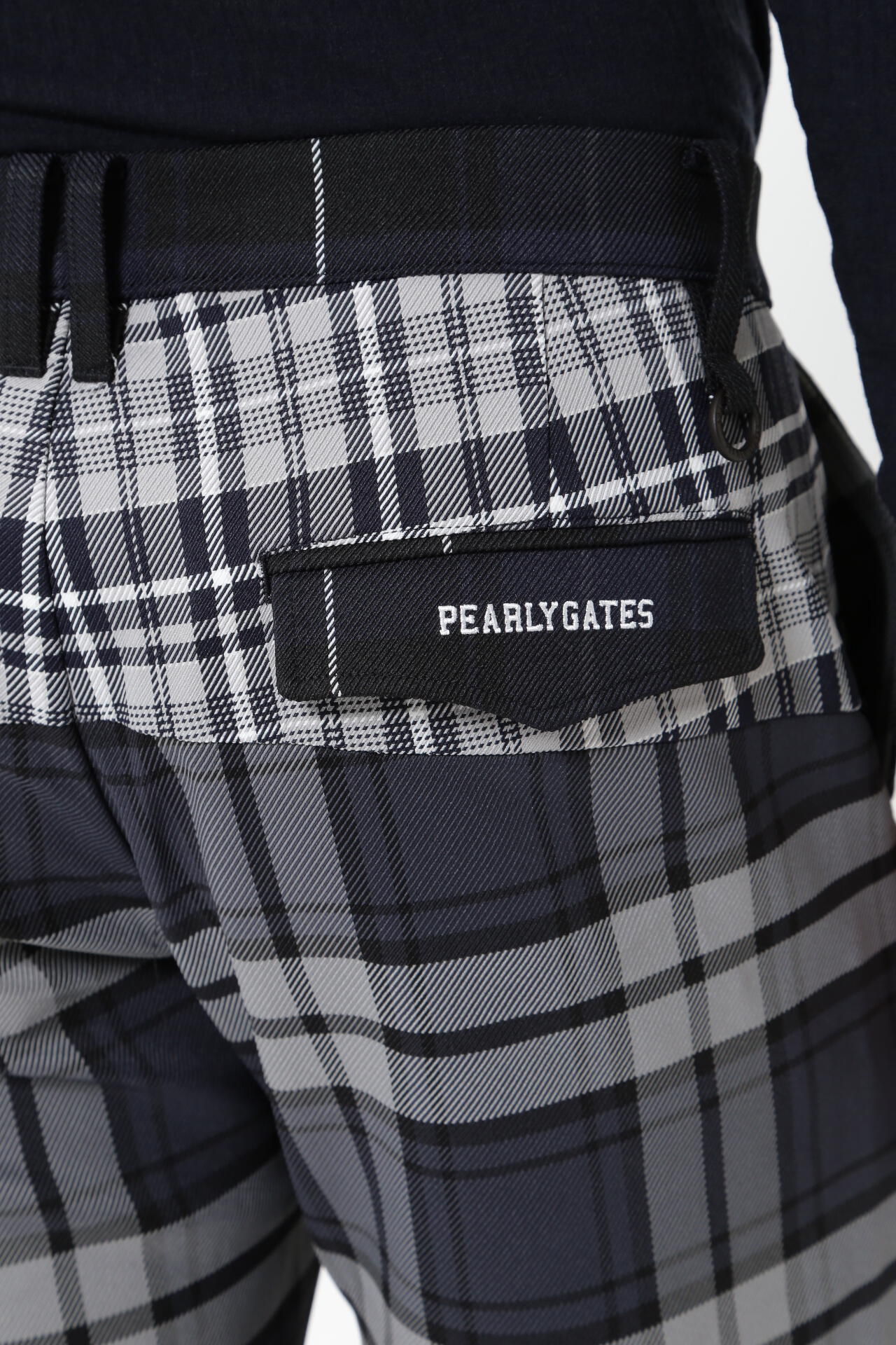 マルチチェック柄 ポリエステルストレッチチェック 5ポケットパンツ