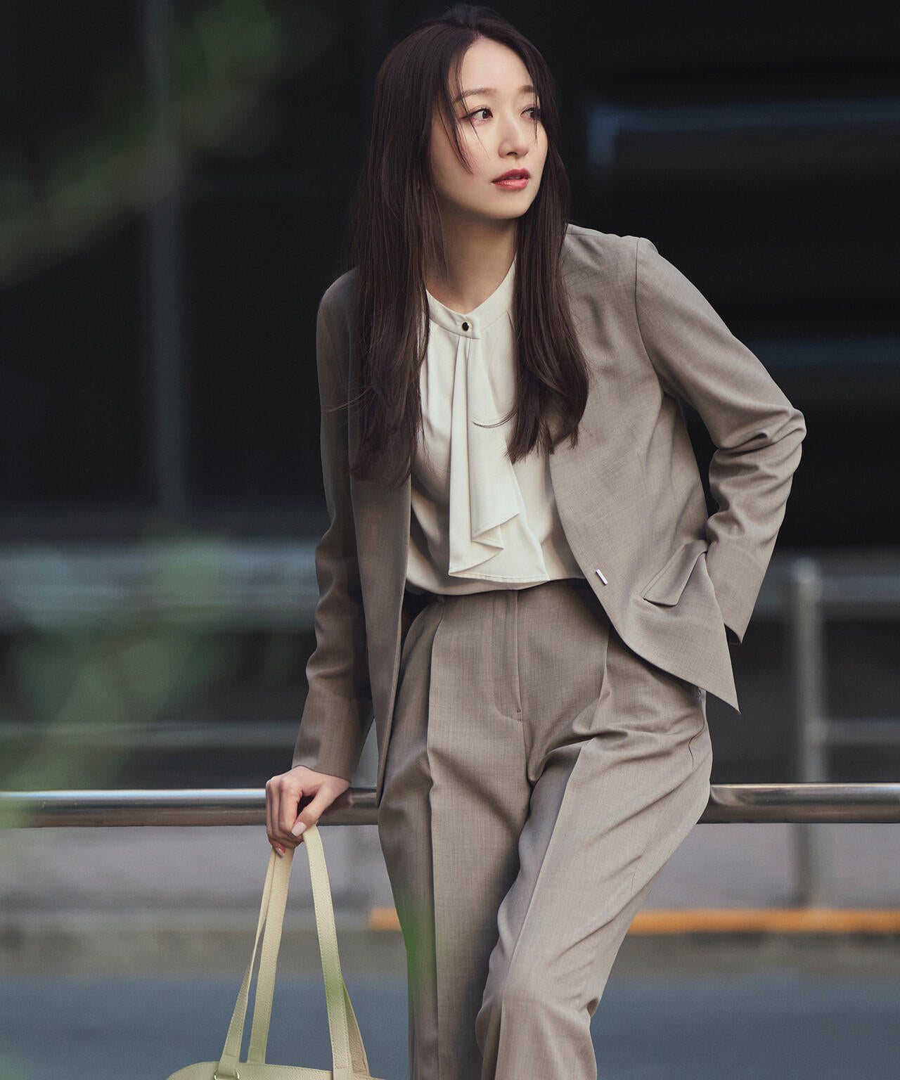 PLST ノーカラー パンツスーツ セットアップ ベージュ XS/S PLST ノー