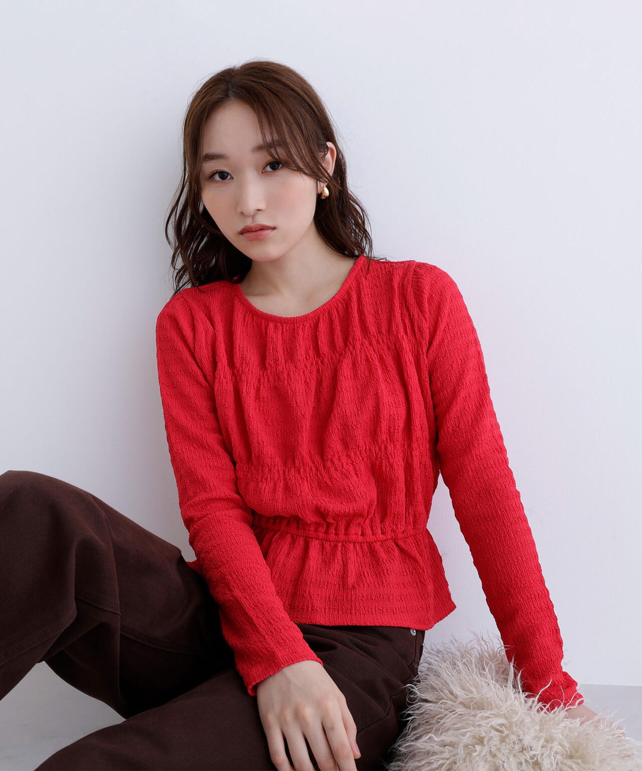 シャーリングペプラムカットソー長袖 | NATURAL BEAUTY BASIC