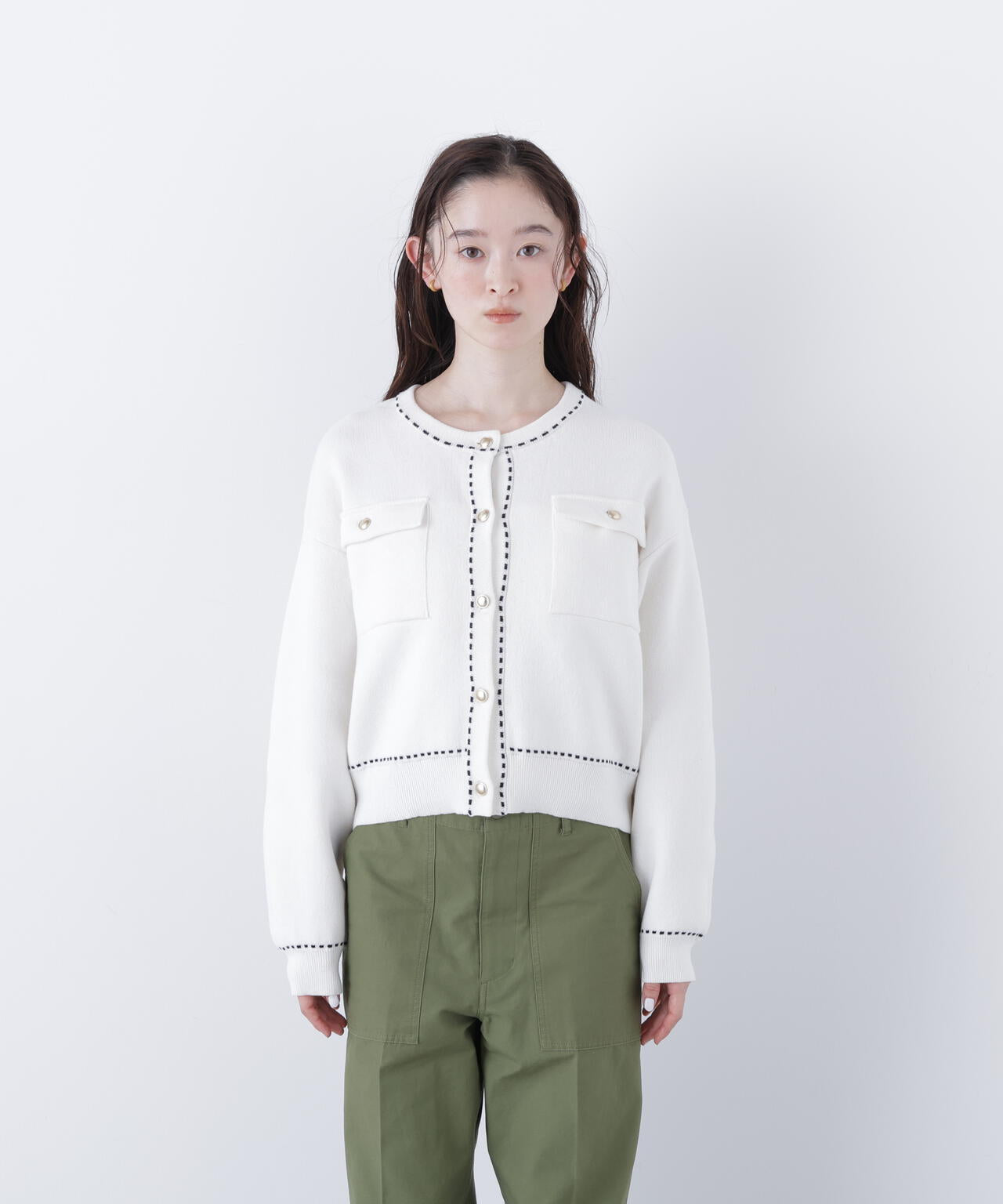 銀座インズ・mix.tokyo 限定カラー：ネイビー】ステッチニット