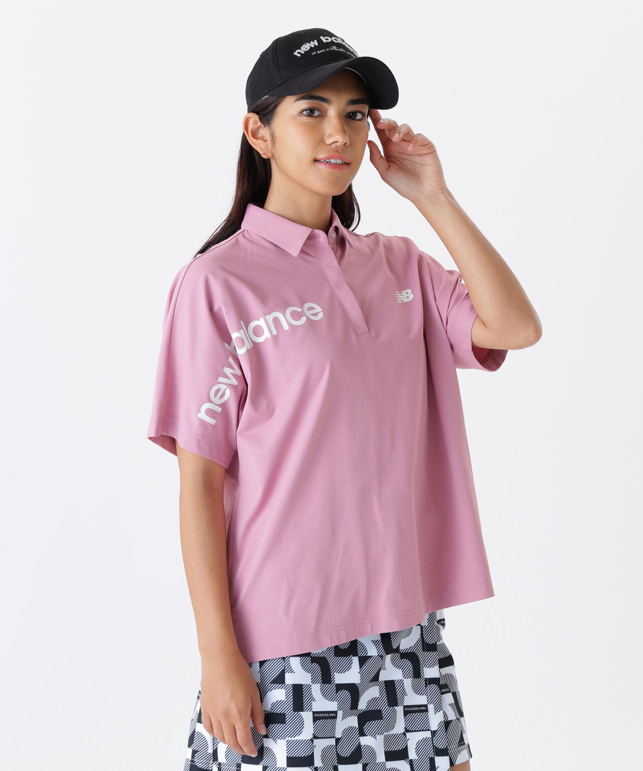 V12 ゴルフウエアピンク ショートスリーブシャツ ロゴ付き UV ハーフ