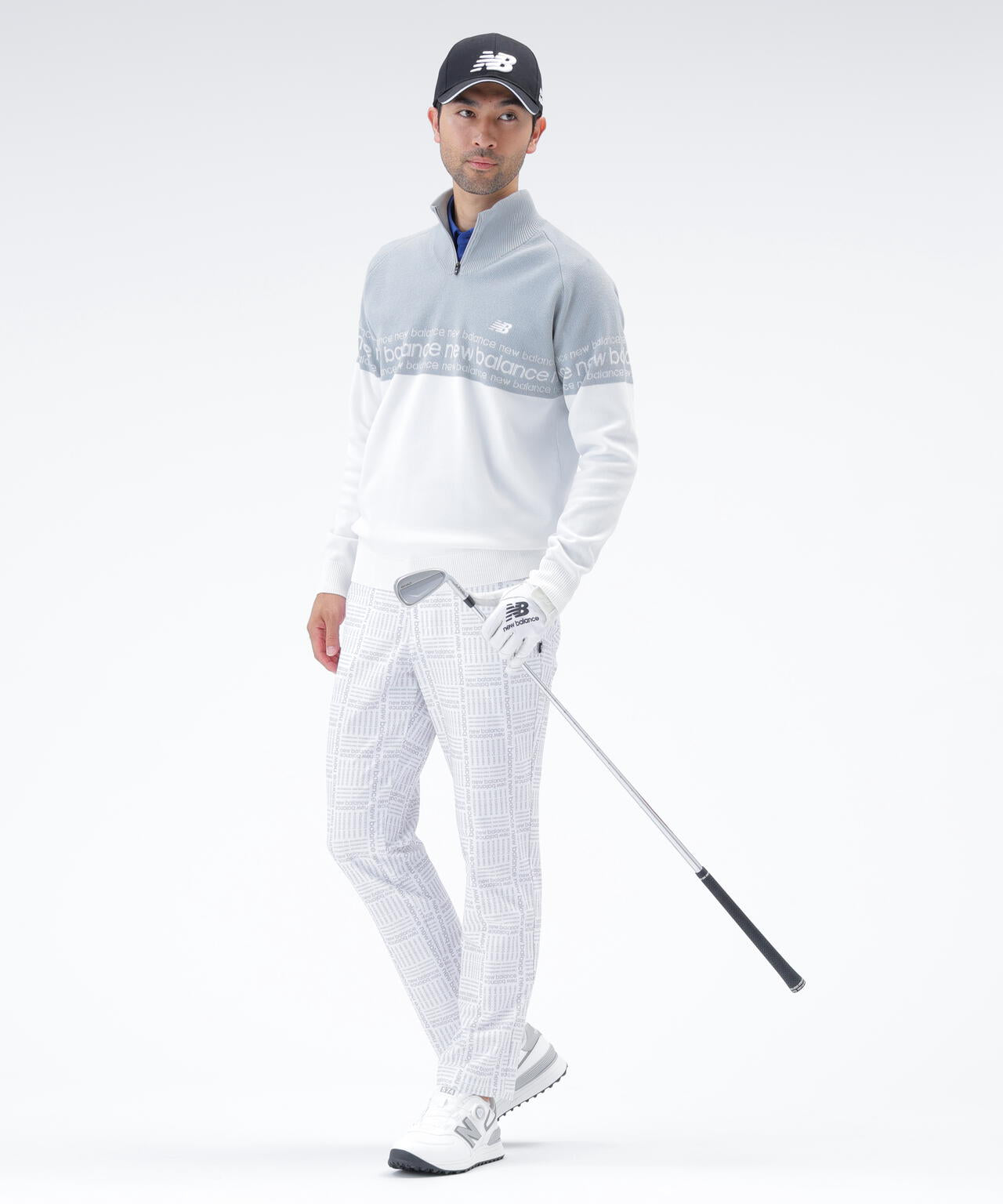 ロゴライン 軽量 ハーフジップ スタンド ニット プルオーバー (MENS