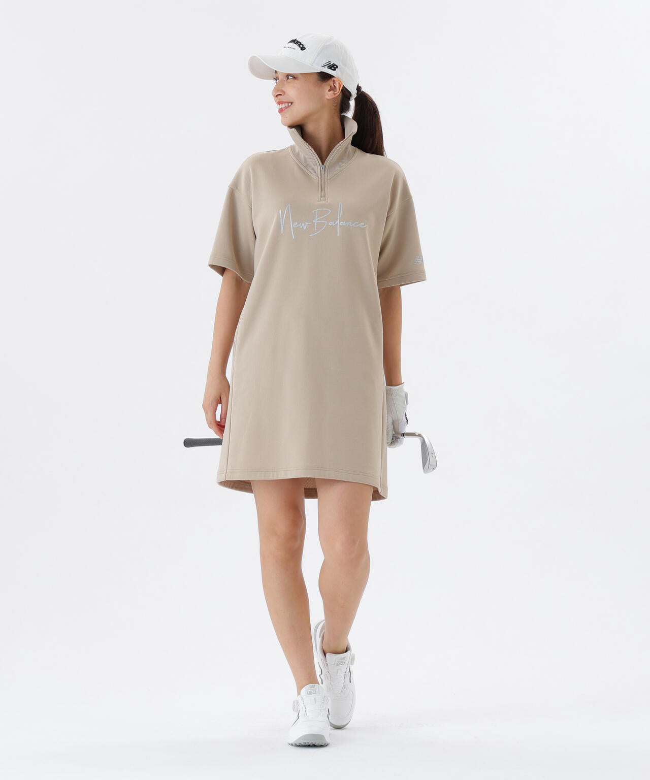 保形性 ストレッチ スウェット ハーフジップ ワンピース (WOMENS