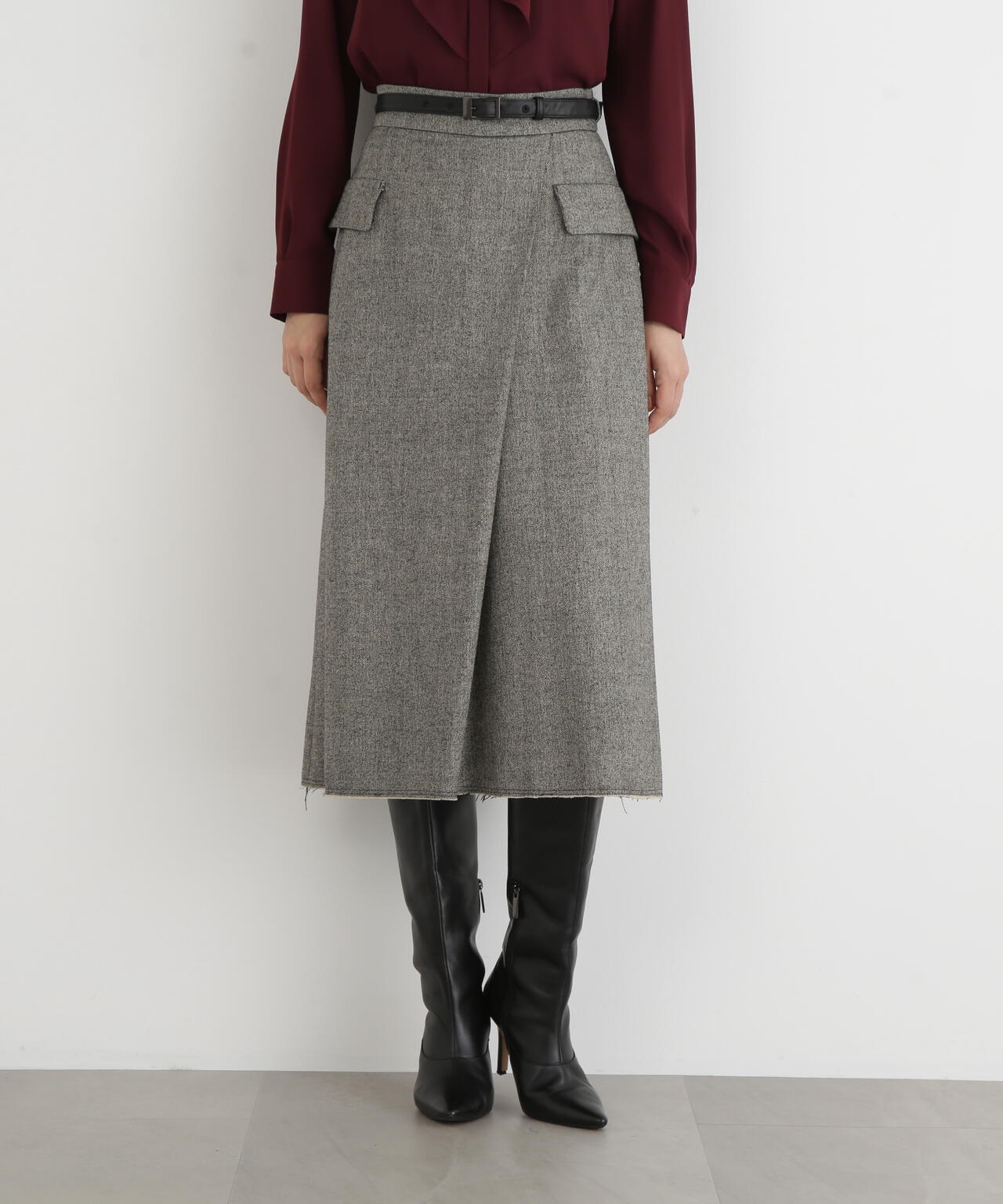 クラシカルツイードレザーベルト付きスカート | PINKY&DIANNE
