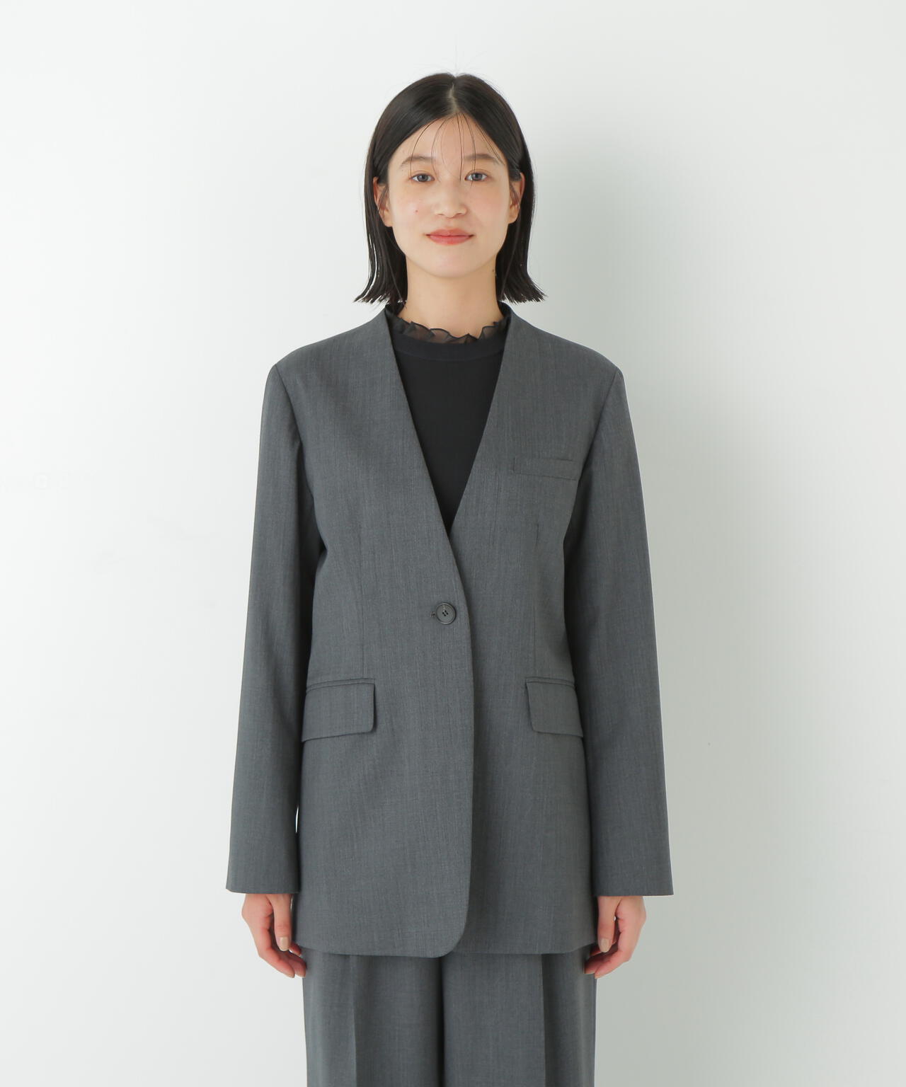 Vネックノーカラージャケット | human woman（ヒューマンウーマン