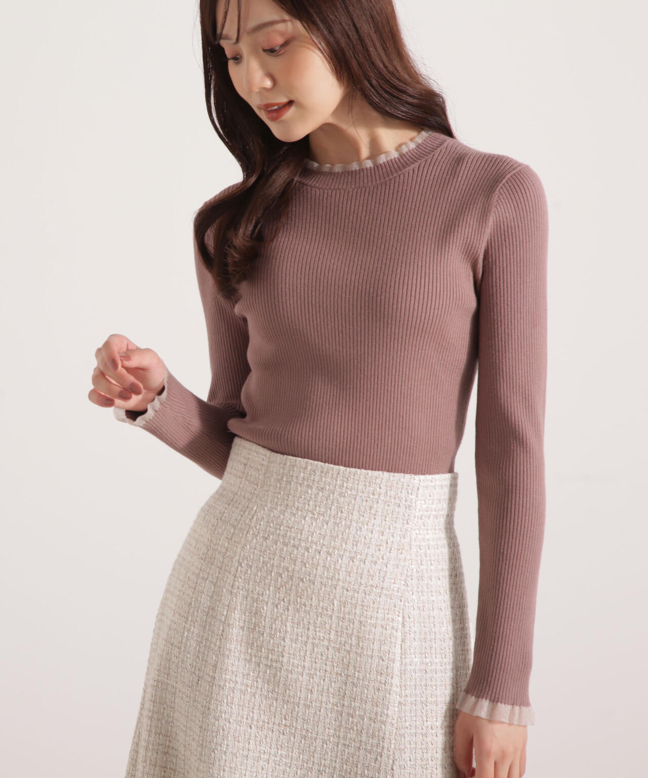 加藤栞さん着用】＜ウォッシャブル＞部分シアーリブニット