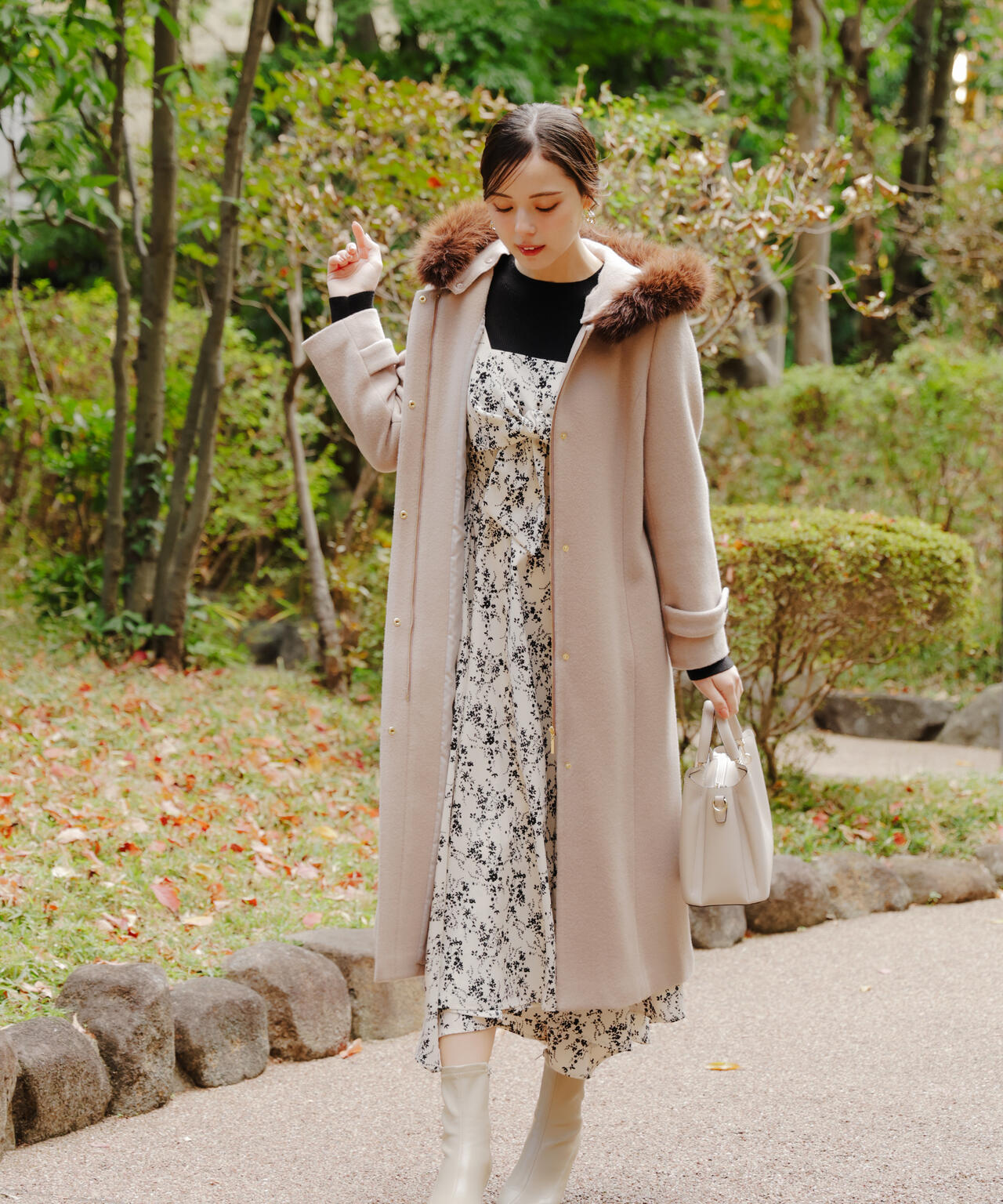 フロントリボン花柄ドッキングワンピース | PROPORTION BODY DRESSING