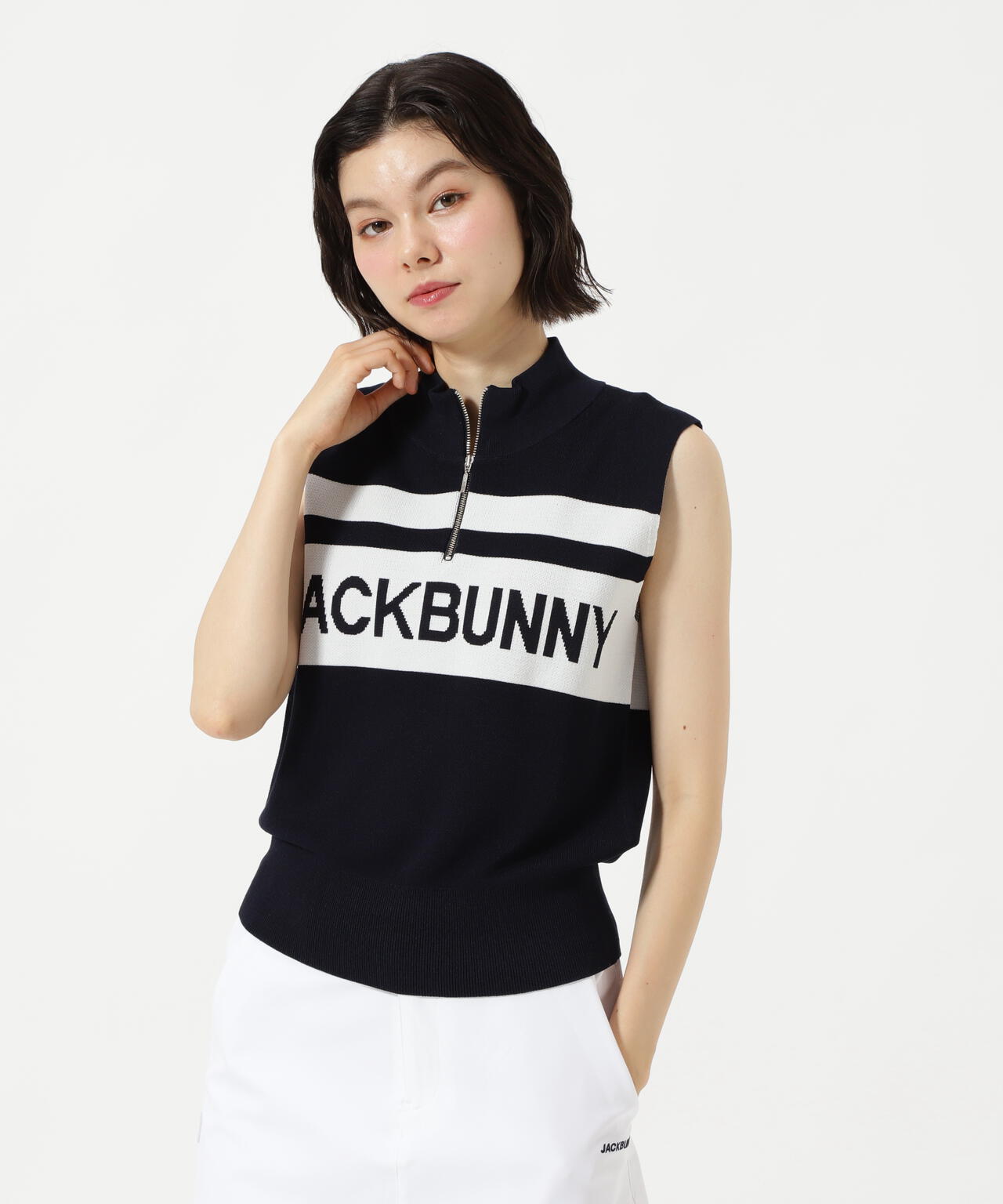 ハーフジップアップノースリーブニットプルオーバー | Jack Bunny