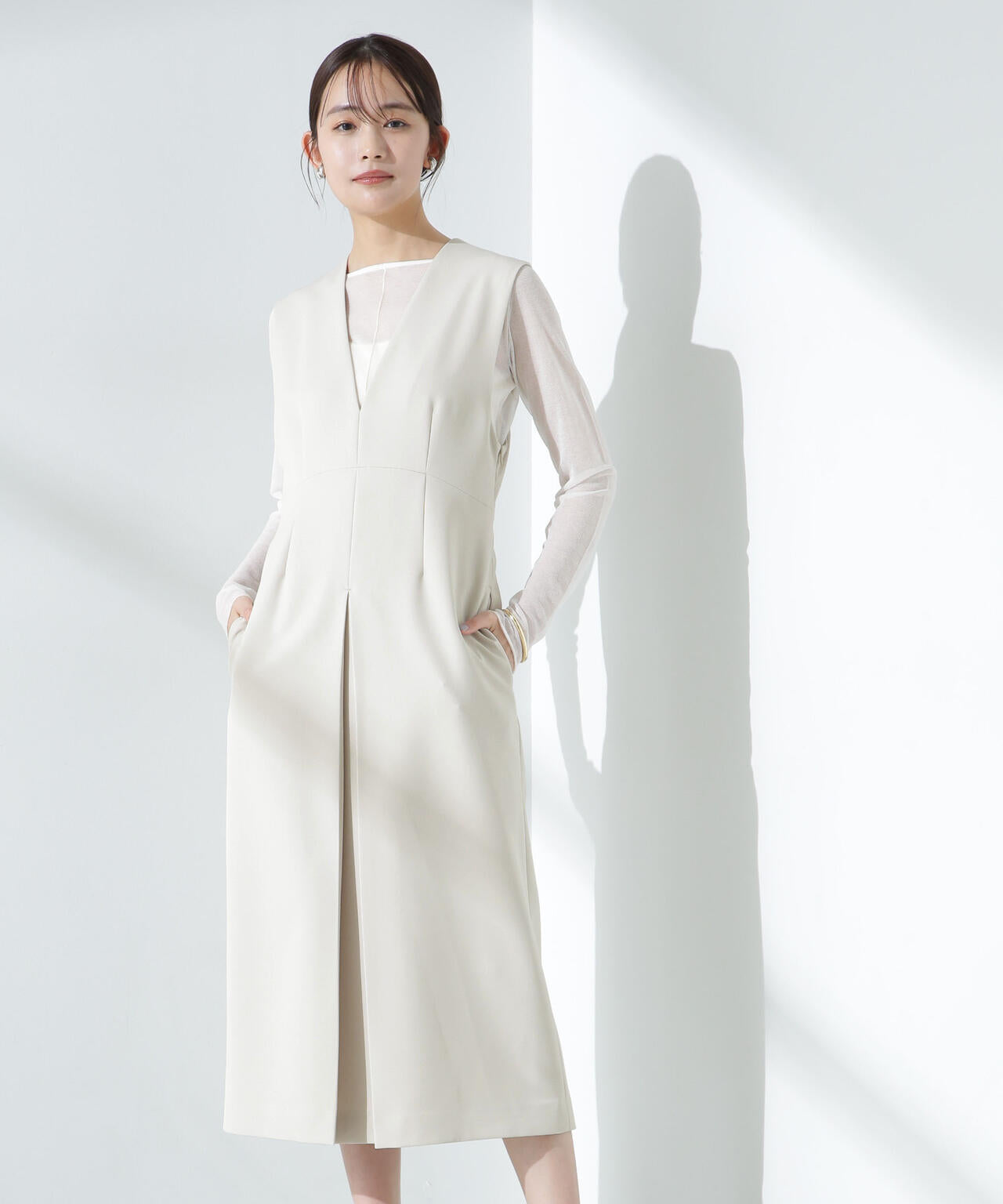 JACKBUNNY Vネックワンピース ホワイト JACKBUNNY Vネックワンピース