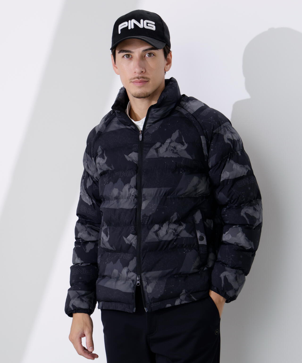 PING APPAREL】全方向ストレッチ接結ボーダー2WAY中綿ブルゾン