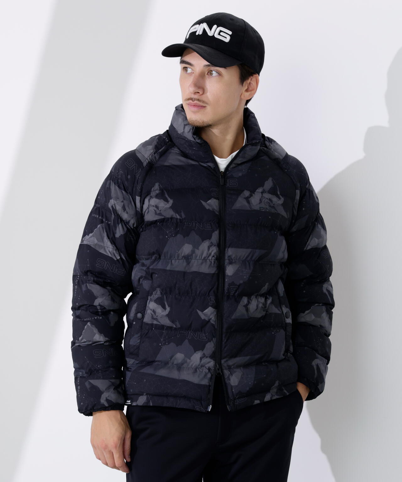 PING APPAREL】全方向ストレッチ接結ボーダー2WAY中綿ブルゾン