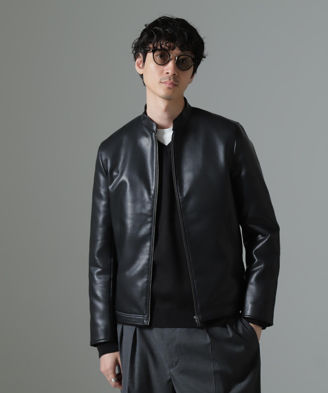 フェイクレザーシングルライダースジャケット | NANO universe（ナノ