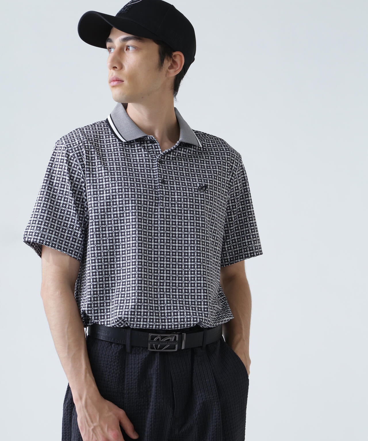 SPX150d天竺×カノコボーダー半袖ポロシャツ ＜千鳥プリント＞ | MASTER