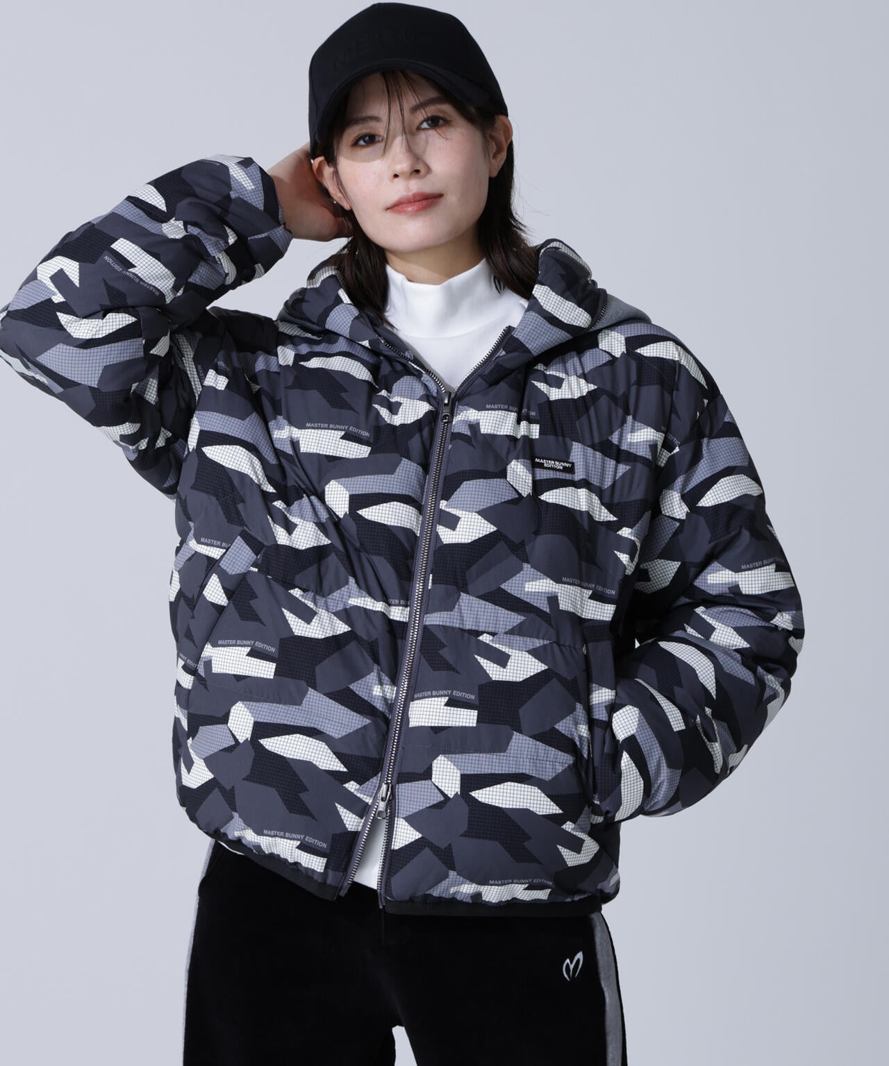 マスターバニー14G 天竺度詰めジャガード千鳥柄ブルゾン黒×グレー