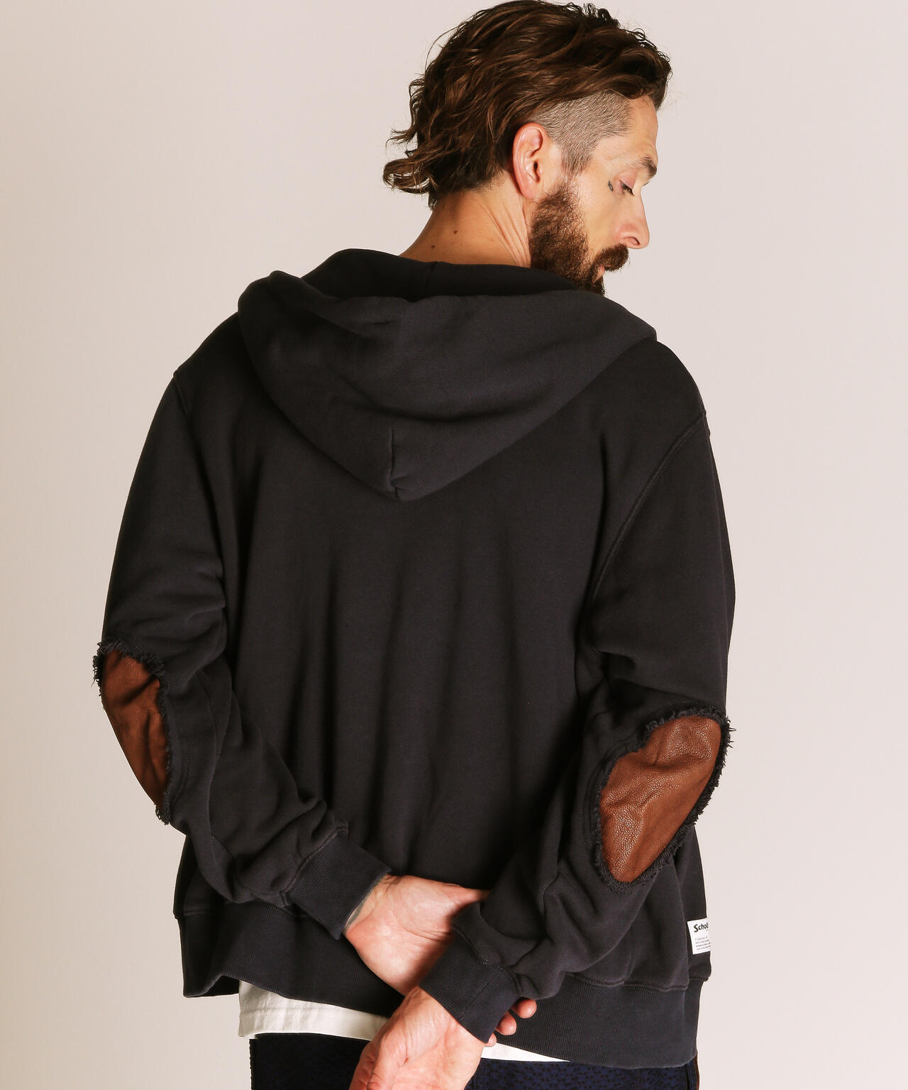 LEATHER ELBOW PATCH ZIP HOODED SWEAT/レザー エルボーパッチ ジップ