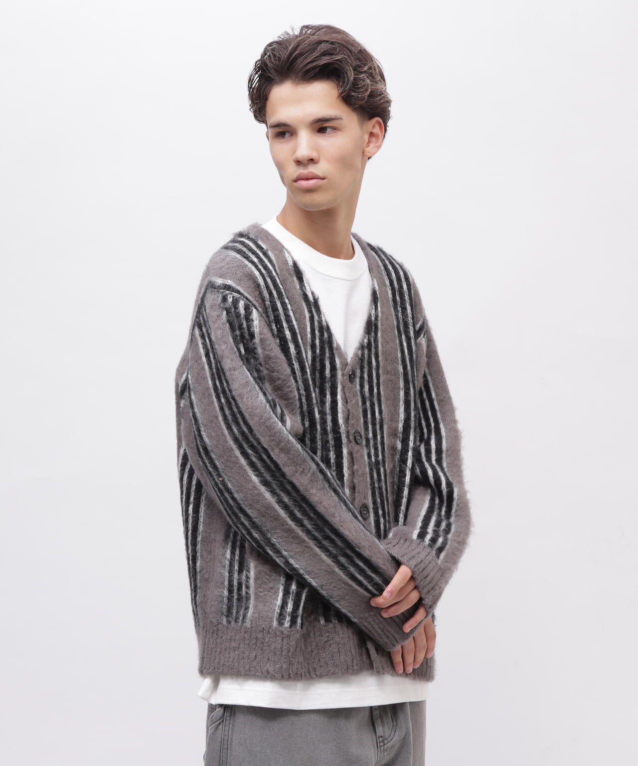 STRIPE MOHAIR LIKE CARDIGAN / ストライプ モヘア ライク