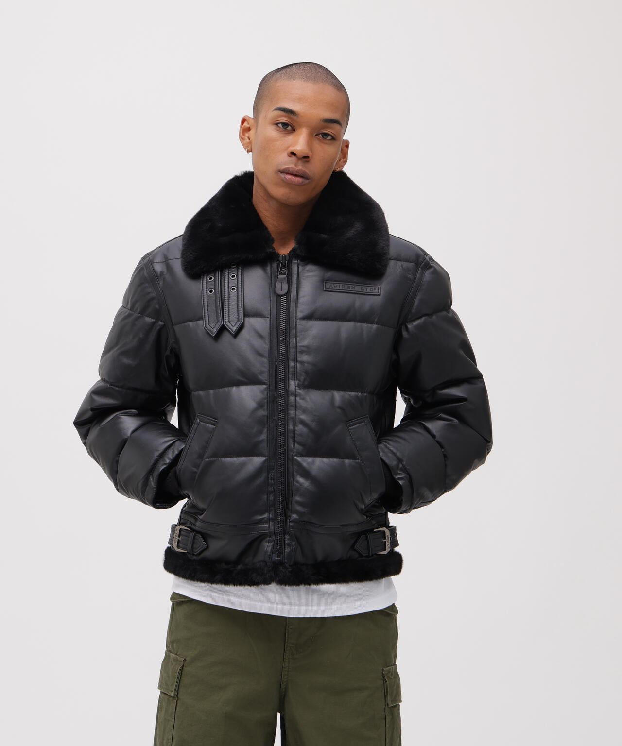 LEATHER DOWN BOMMER JACKET / レザー ダウン ボマー ジャケット