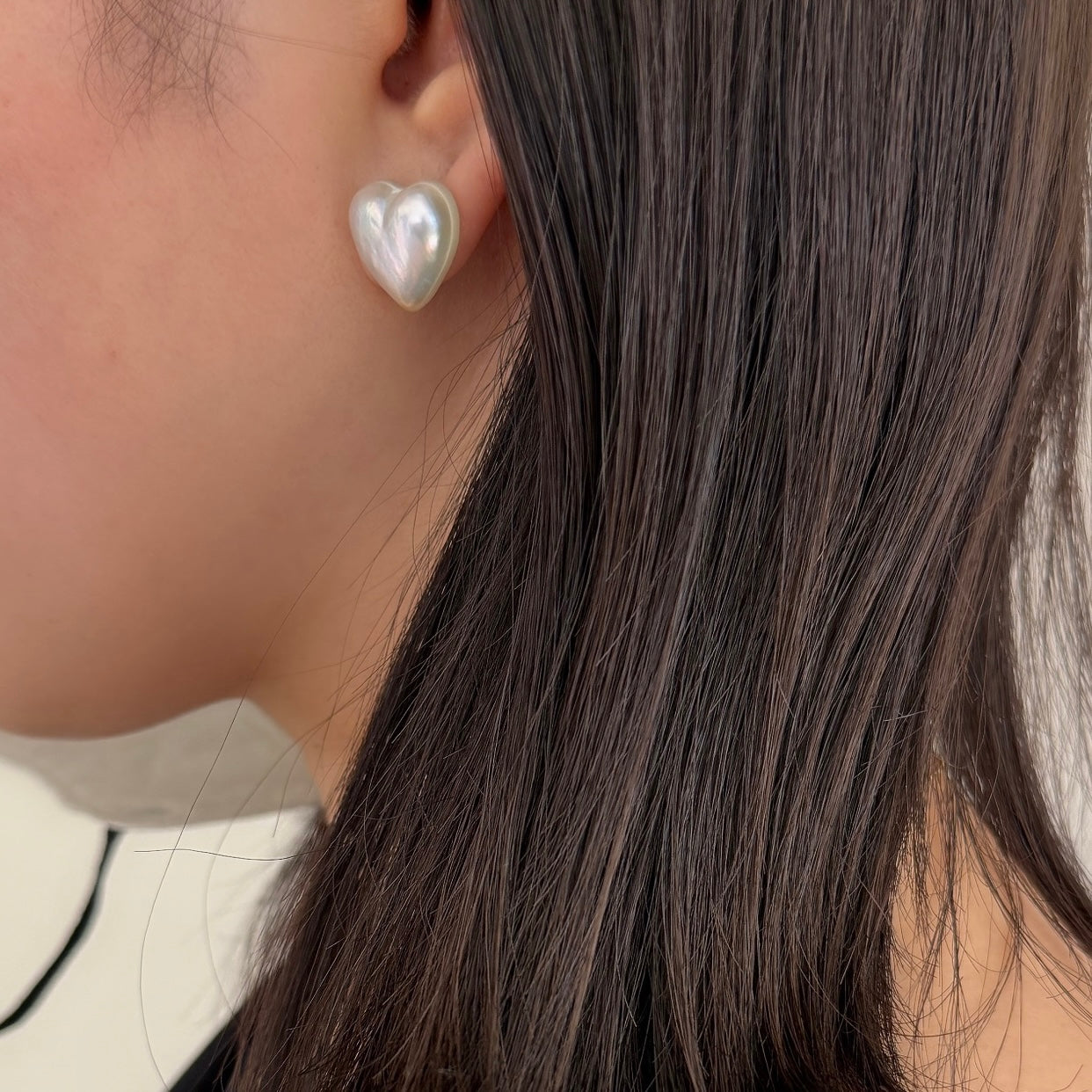 K18ハート型マベパールピアス(タテ)