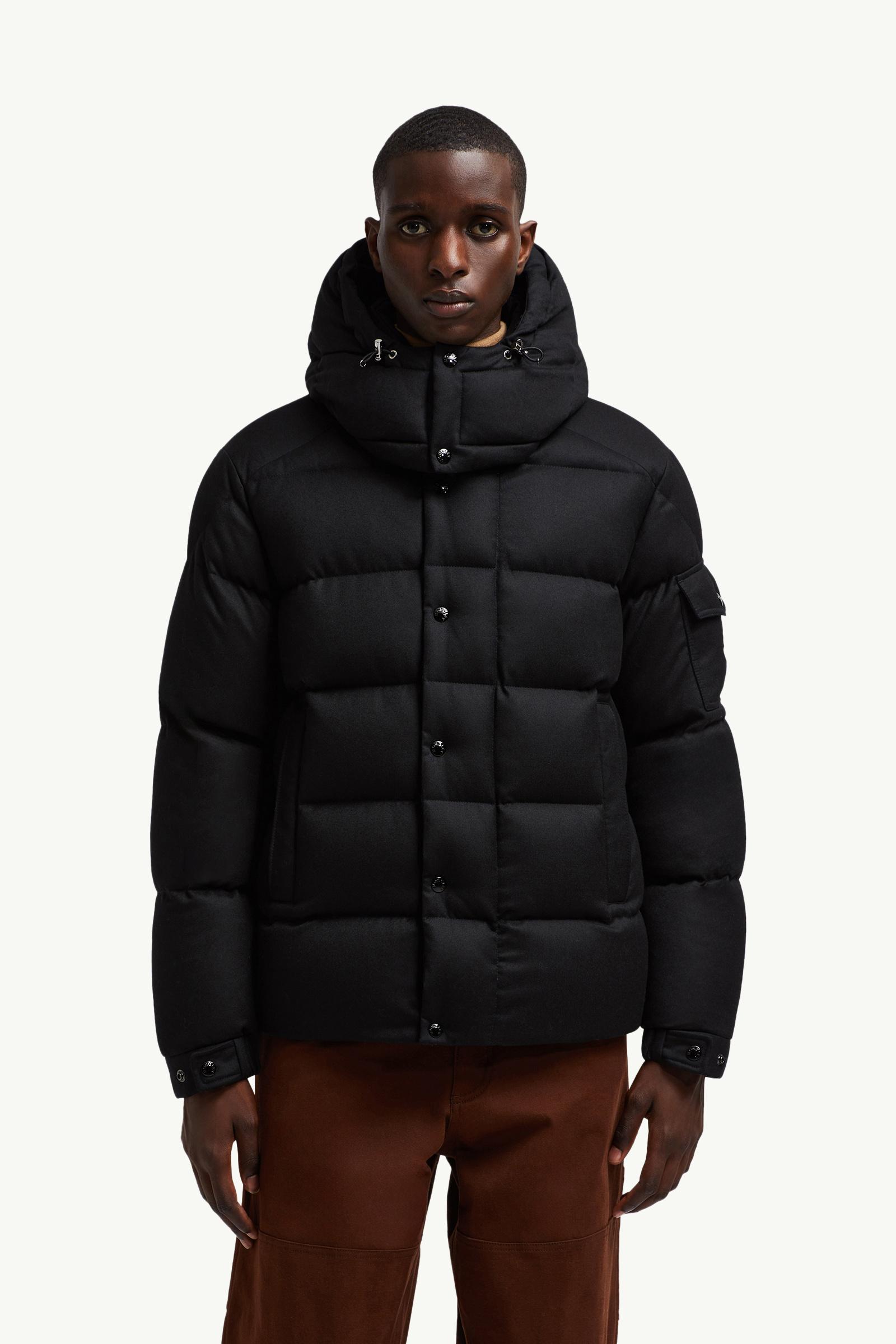 Black Moncler Maya 70 Hooded Wool Flannel Short Down Jacket
