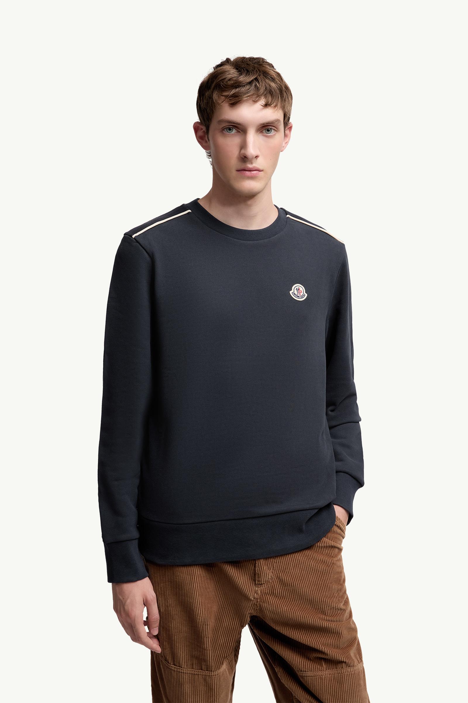 Navy Blue Logo Patch Cotton Sweatshirt - Sweatshirts for Men