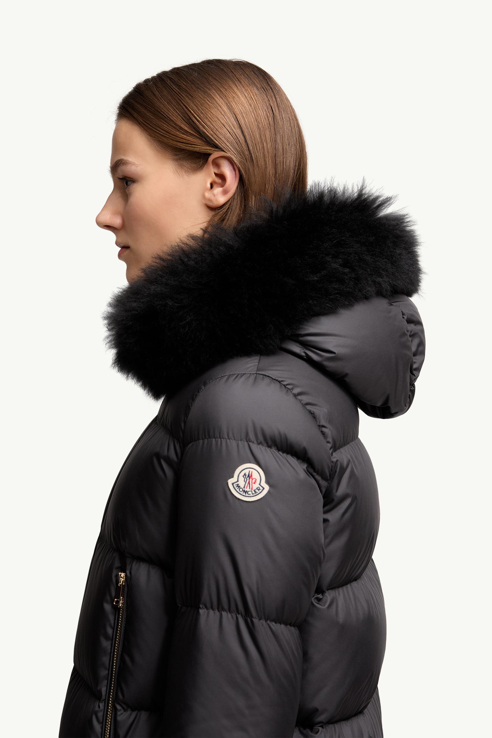 Black Laichefur Hooded Shearling-Trimmed Short Down Jacket - Short