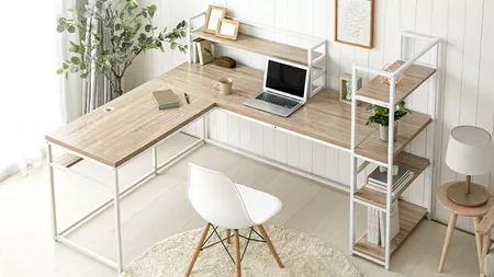 収納棚＋ミニラック付き L字型パソコンデスク｜モダンデコ公式