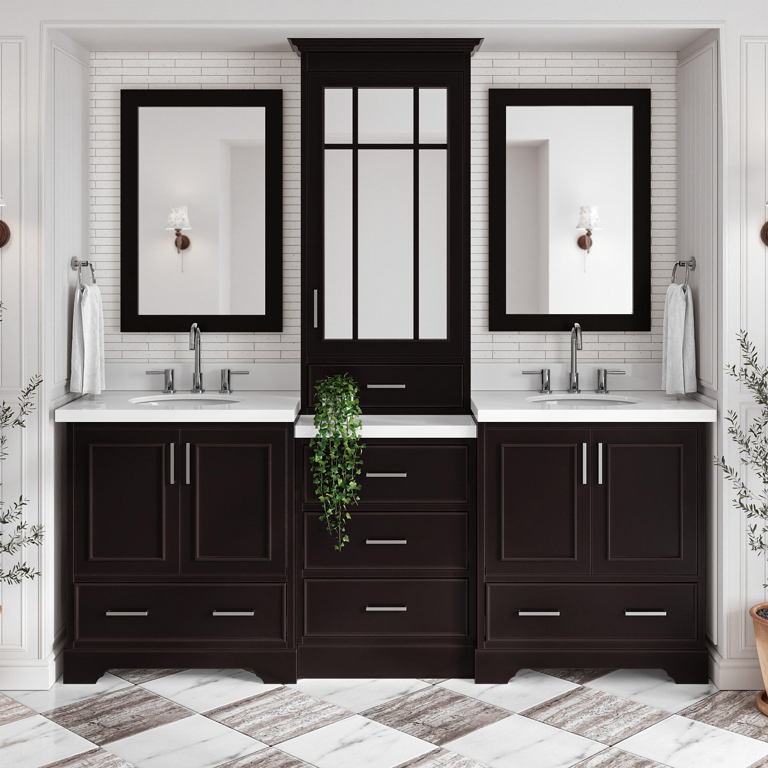 ARIEL Stafford 85-in Espresso Undermount Double Sink Bathroom