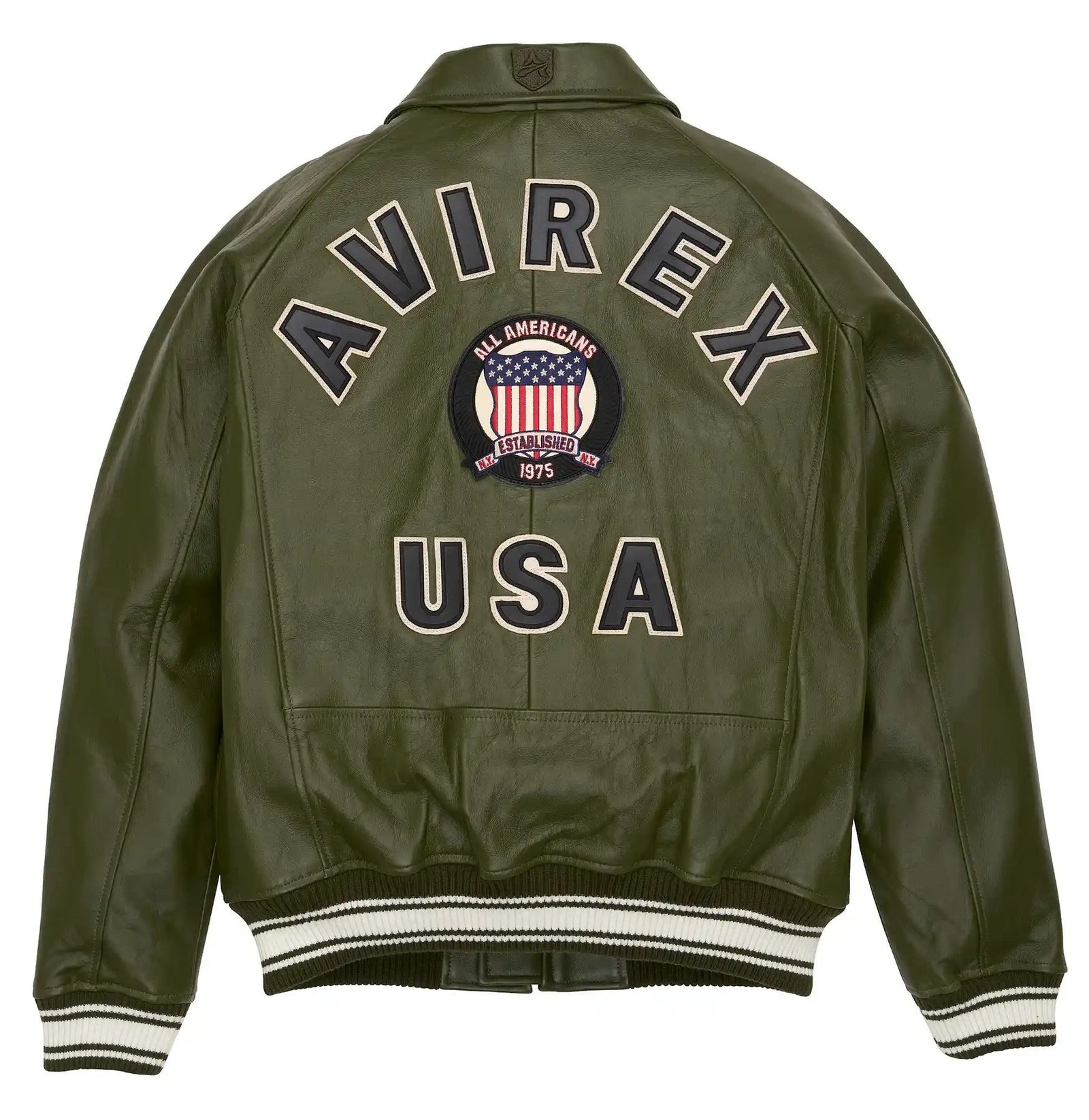 Men's Avirex Olive Green Icon Bomber Leather Jacket - MotoCollection