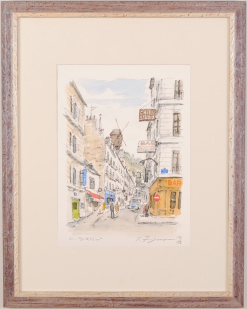 絵画の水彩画で藤森悠二が描いたパリのモンマルトルの絵「ムーラン