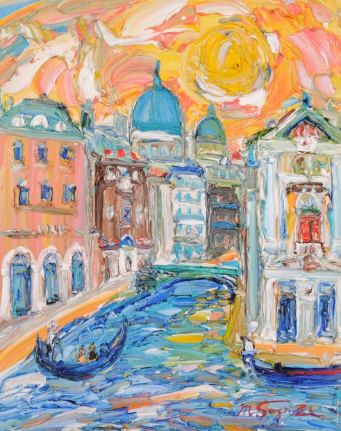 鈴木マサハル ヴェネツィア風景の油彩額縁 鈴木マサハル ヴェネツィア