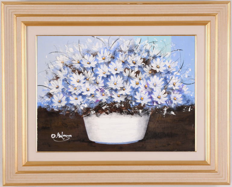 K. Tanaka マーガレット 花束 油彩画 K. Tanaka マーガレット 花束