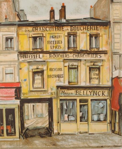 荻須高徳がリトグラフの版画で制作したインテリアの絵画「黄色い店」を