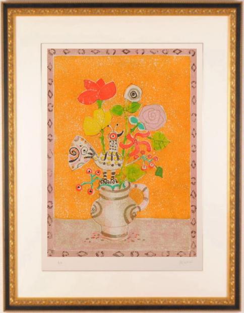 ポール・アイズピリがリトグラフの版画で制作した花の絵画「オレンジの