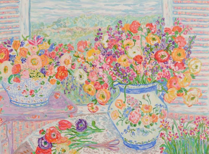 花の絵をシルクスクリーンの版画で制作したレスリー・セイヤーの花の絵