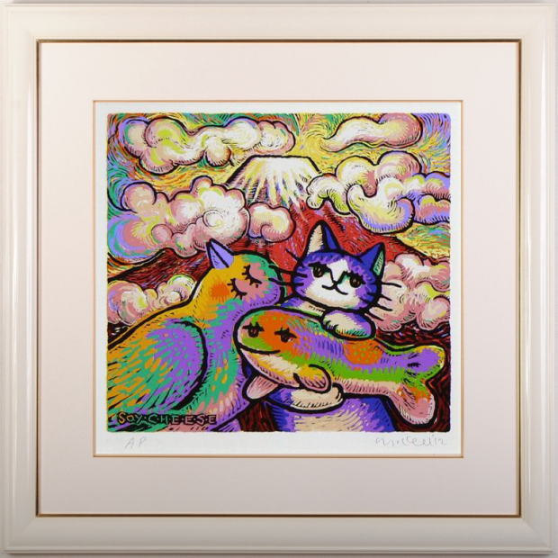 マイケル・ルーのポップアートの猫の絵画「ハイッ、笑って！」を通販で販売