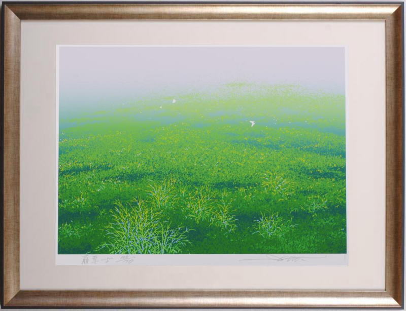 蝶の絵をシルクスクリーンの版画で制作した池上壮豊の蝶の絵「萌草-5