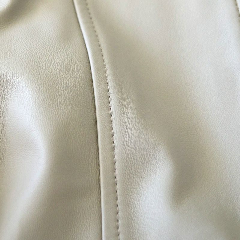 ラムレザー ノーカラージャケットブルゾン(グレーベージュ) | もりのが