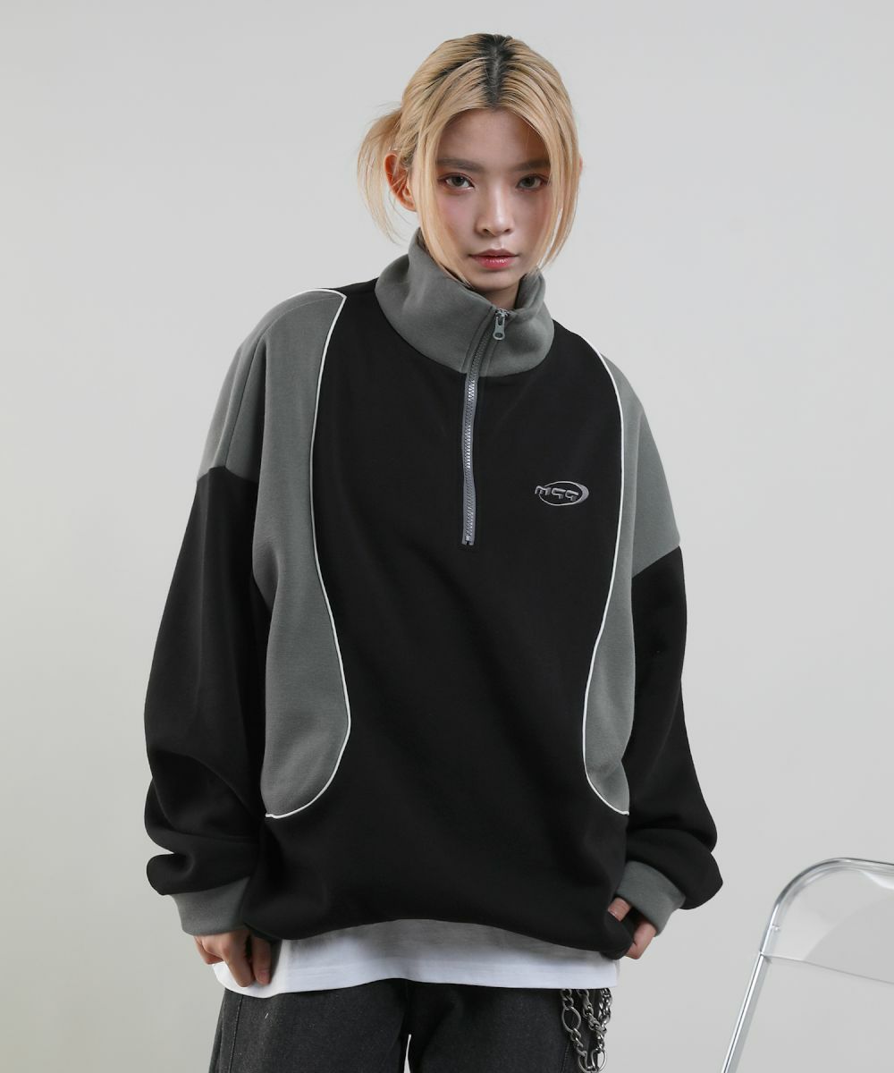 オーバーサイズハーフジップ スウェット プルオーバー 配色 ビリヤード